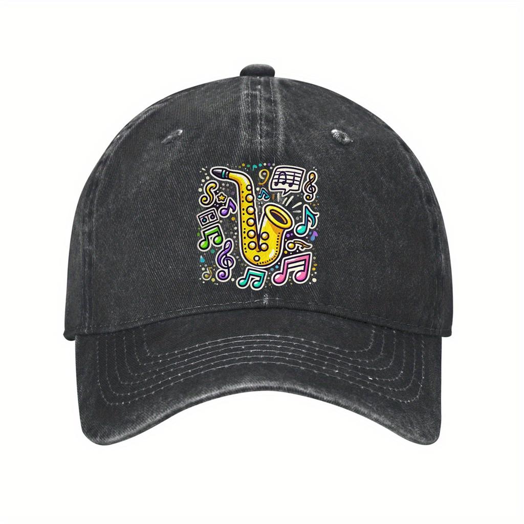 Colorful Saxophone Music Notes Baseball Cap Adjustable Cotton Casual Style Music Lover Gift Cap