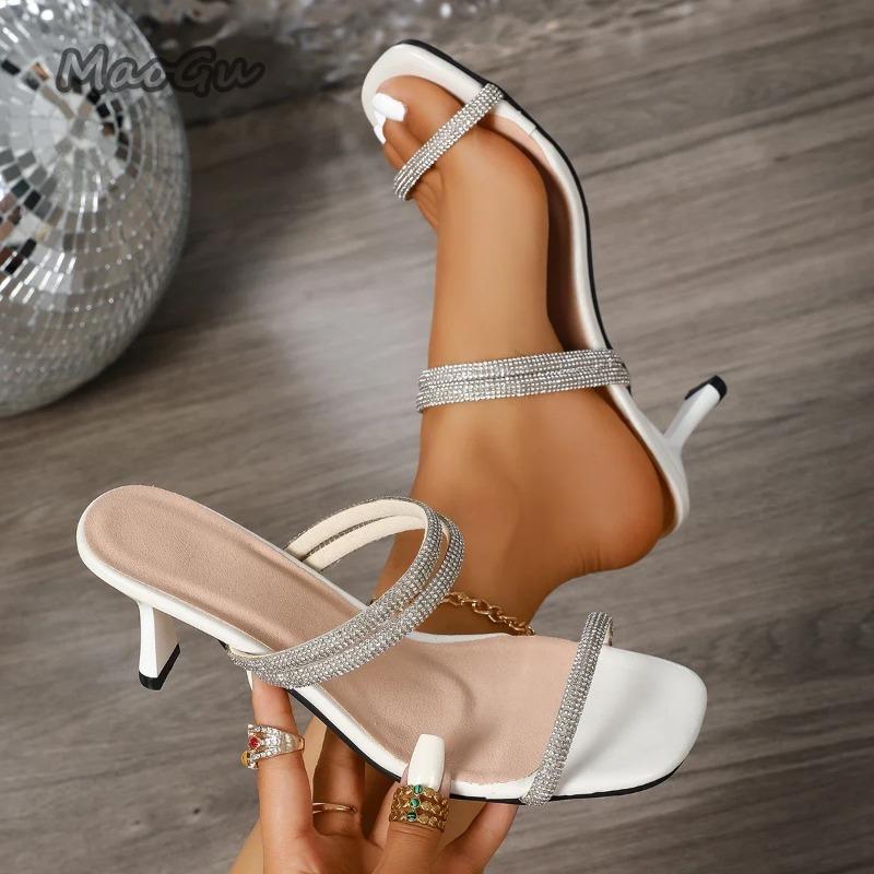 Fashion Women Modern Sandals Crystal Rhinestone Shoes for Women 2025 Summer New Heels Women Thin Heels Outwear Fashion Party Sandals