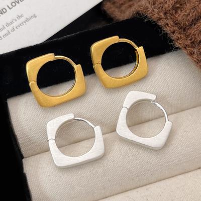 PONYKISS  Sterling Silver 18K Gold Square Hoop Earrings for Women Minimalist Vintage Fine  Personality Accessories