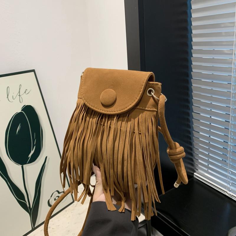 Elegante Borsa a Sella Quadrata Piccola in Stile Etnico Retrò con Frange Ideale per Outfit Casual Estivi