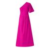 Women's Color Ruffle Slanted Shoulder Hem Slit Dress