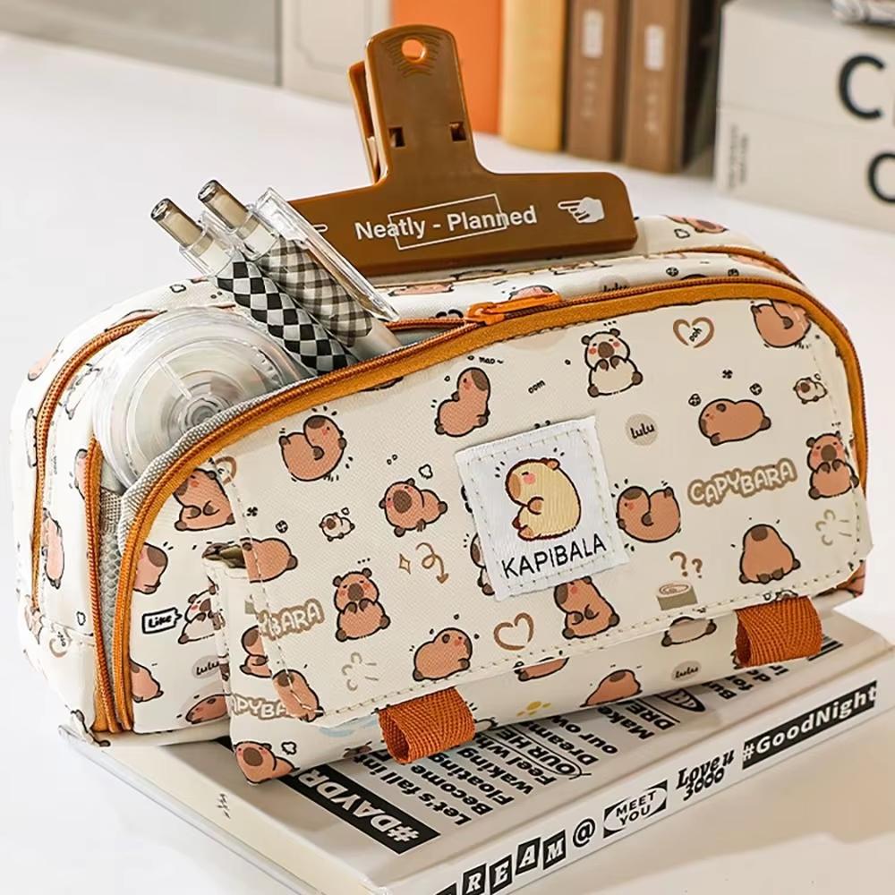 Kawaii Kapibara Pencil Case Large Capacity Multifunction Storage Bag Creative Flip Cartoon Stationery Bag Office Supplies