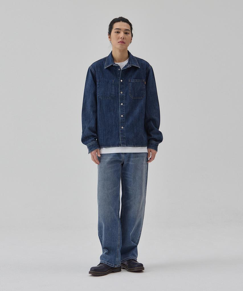 RYUL+WAI Denim Semi-Oversized Stone Wash Shacket Indigo C6