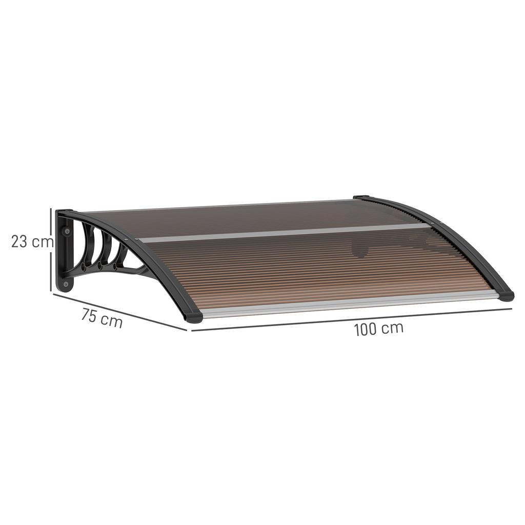 Front Door Canopy Outdoor Awning Aluminium Rigid Plastic Polycarbonate Rain Shelter UV Water Rain Resistant 120 X 75cm Brown