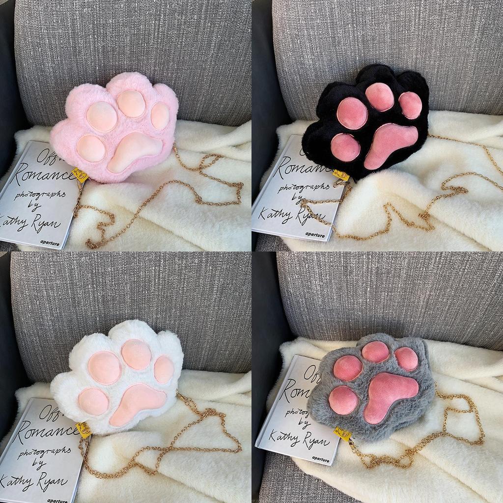 Plush Cat Paw Mini Crossbody Bag With Zipper Closure For Daily Casual Use