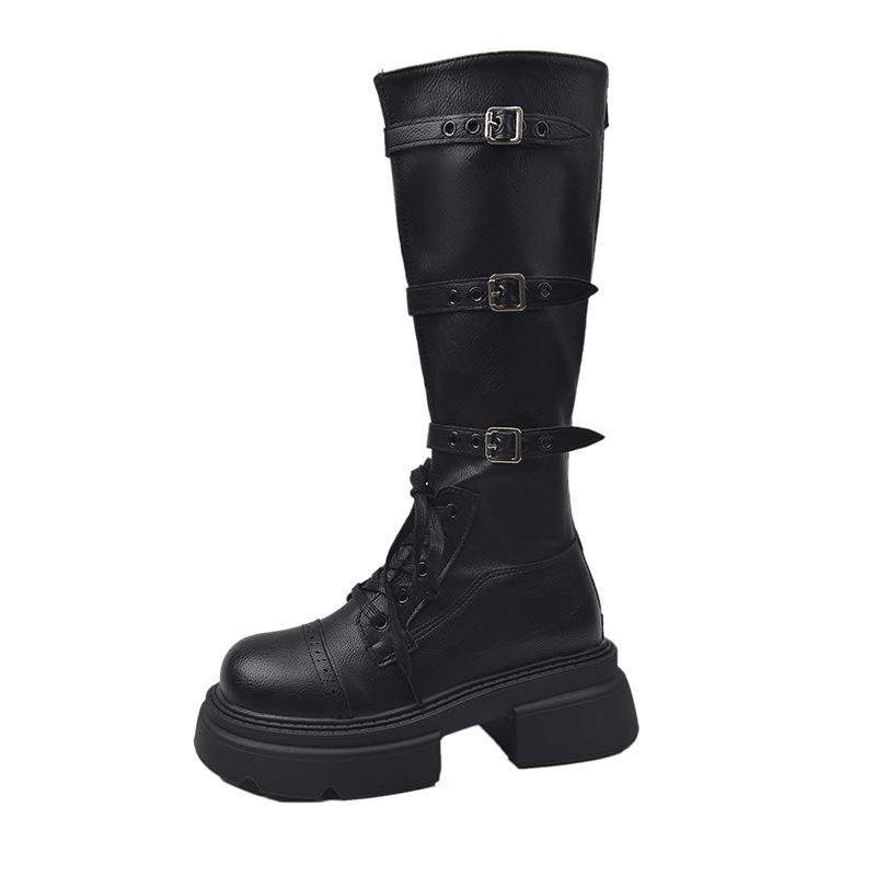 Western Women s Summer Thick-Soled Buckle Knight Boots - Versatile Over-the-Knee Style 39 чёрный
