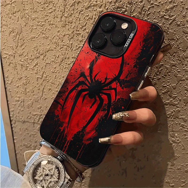 Trendy Retro Black Red Spider Pattern Phone Case for iPhone 16e Pro Max 15 14 13 12 11 Fashionable Phone Shock Absorber Cover