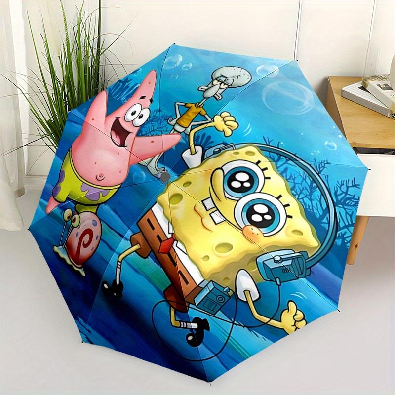 1pc SpongeBob SquarePants Automatic Folding Umbrella - Portable 3-Fold Design with 8-Bone Iron Frame, Outdoor, for Fans, Travelers, Daily Use, Pe