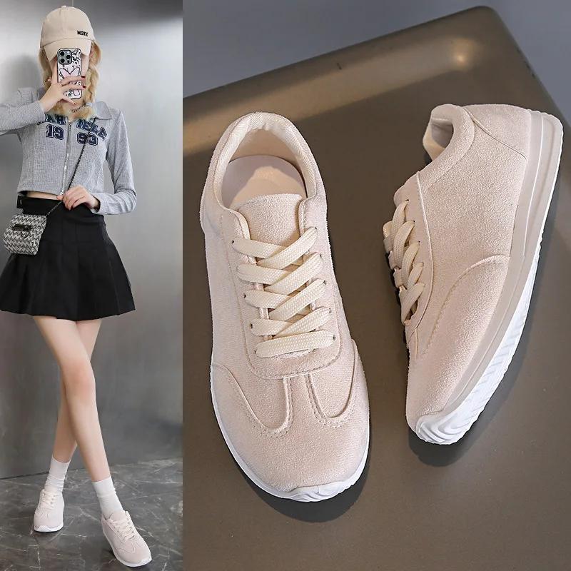 Women's Running Shoes Lightweight Flat Bottom Shock-absorbing Casual Sports Sneakers Plus Size 43 Suede Student Shoes