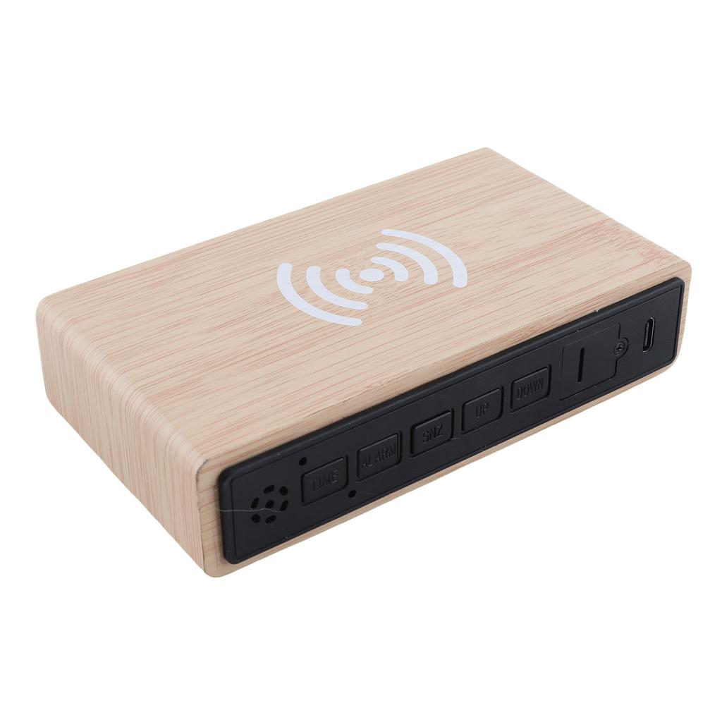 Wooden Digital Alarm Clock with Wireless Charging 3 Level Dimmer Wood LED Digital Clock