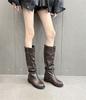 British Style Pleated Piled Boots, Women's Knees Are Thin, Big Tube Circumference Boots, Thick Heel Thick Knight Boots