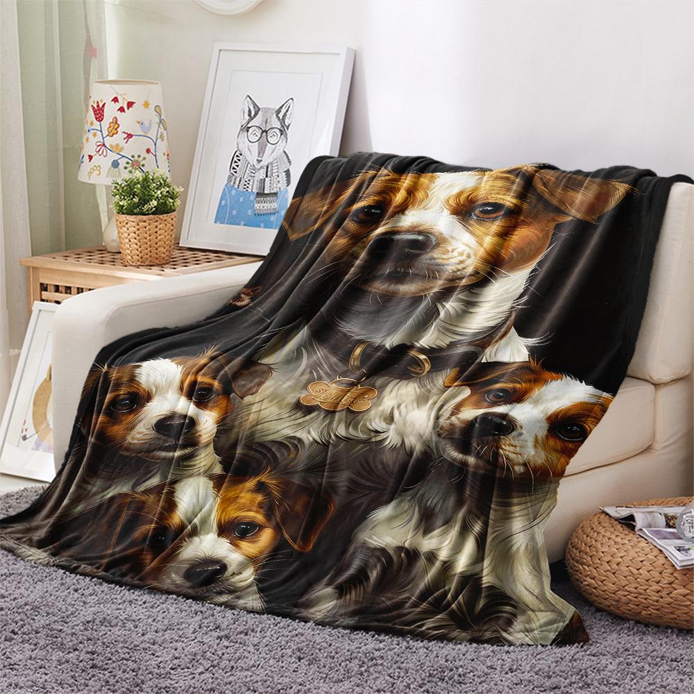 1Pc Cute Puppy Print Flannel Blanket, High quality Comfortable for All Seasons, Home Decor, Warmth and Comfort, Perfect for Christmas Gifts