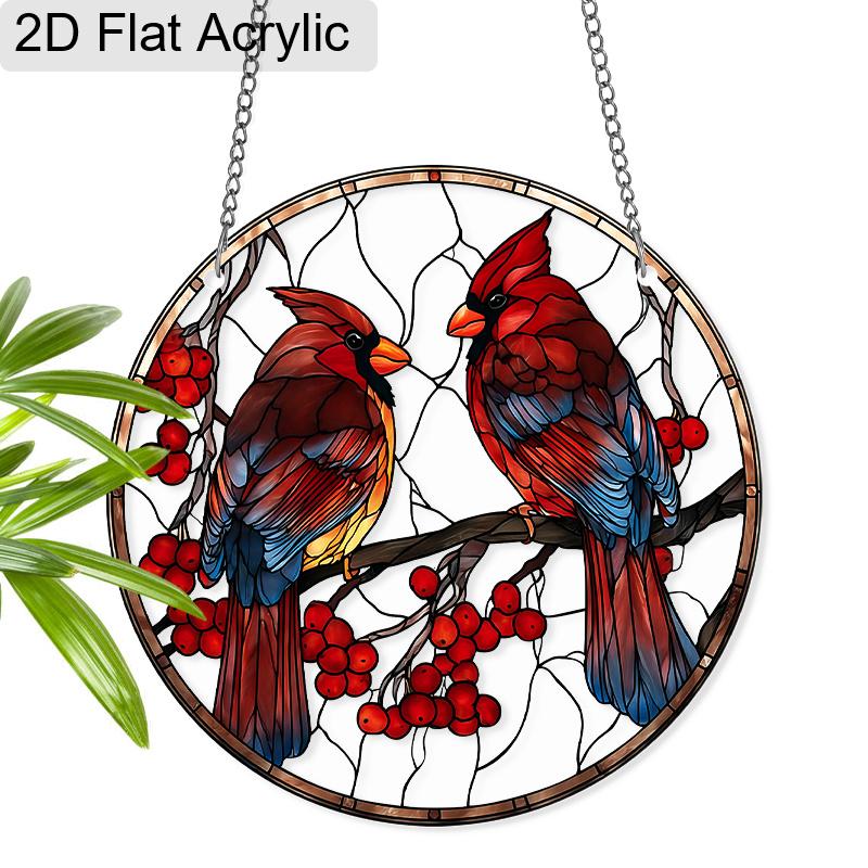 

Acrylic Cardinal Bird Suncatcher Stained Glass Effect Window Hanging Ornament Bird Lover Gifts for Mom Grandma 20cm/7.87inch