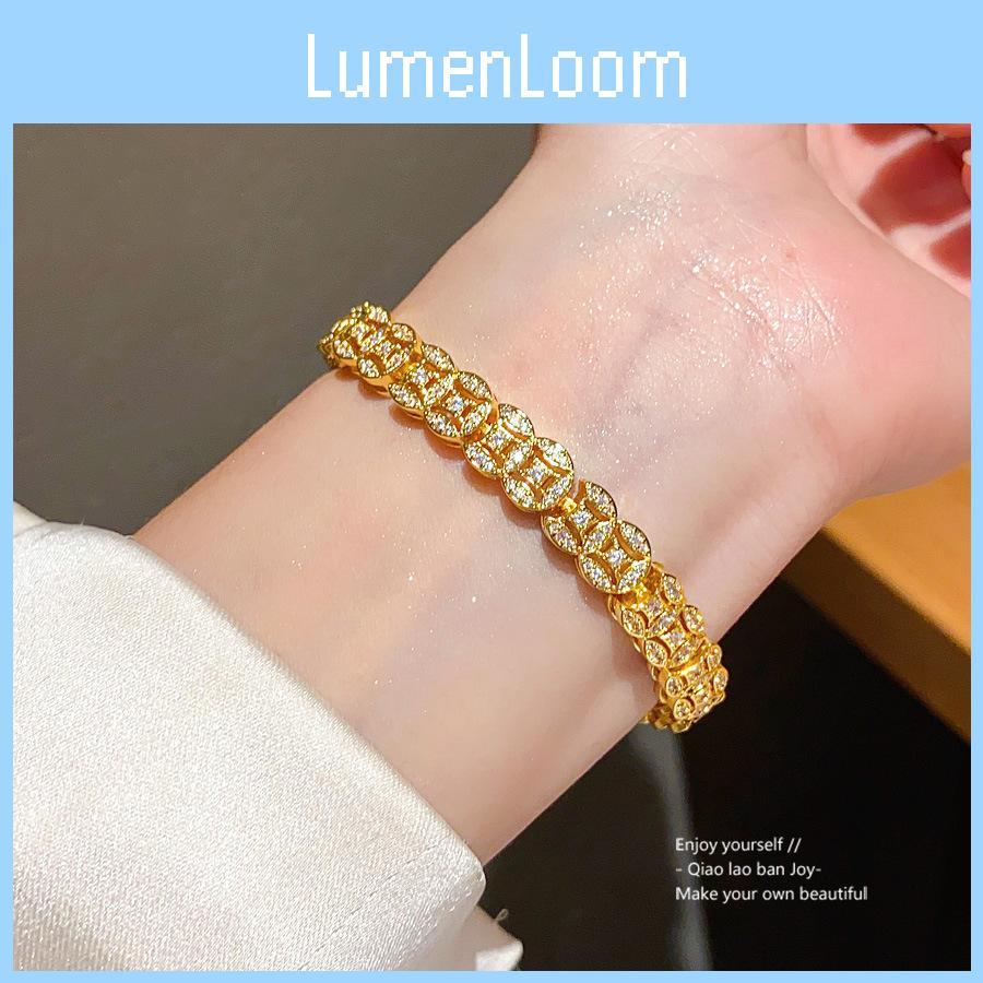 Geometrisches Kupfer-Zirkon-Armband mit elegantem Gold-Finish für Damen