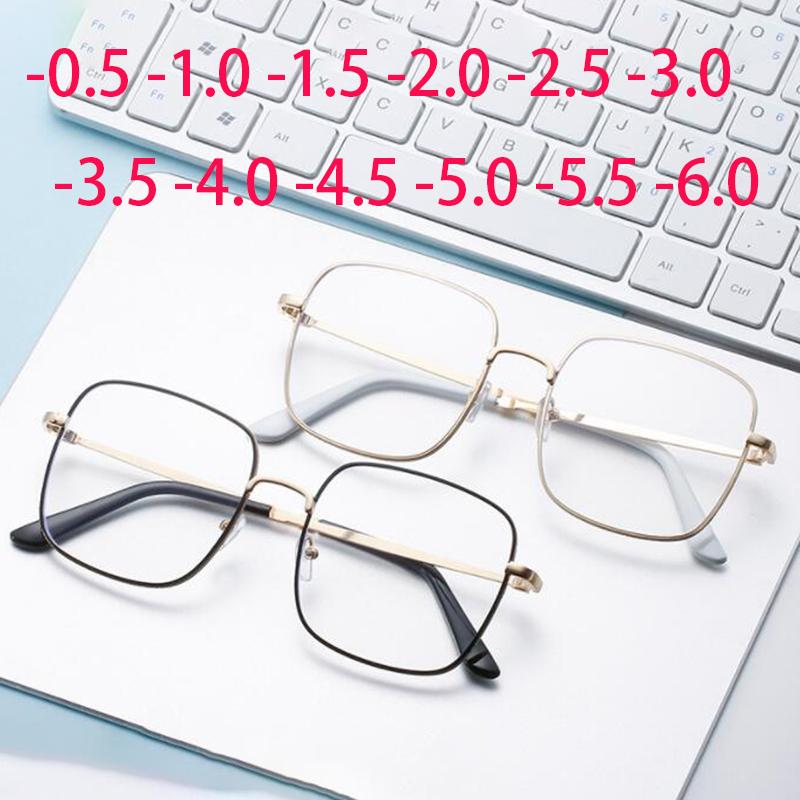 Big Square Myopia Glasses Women Men Metal Frame Prescription Eyewear 0 to -6 0 Diopter Large Size Fashion Eyeglasses