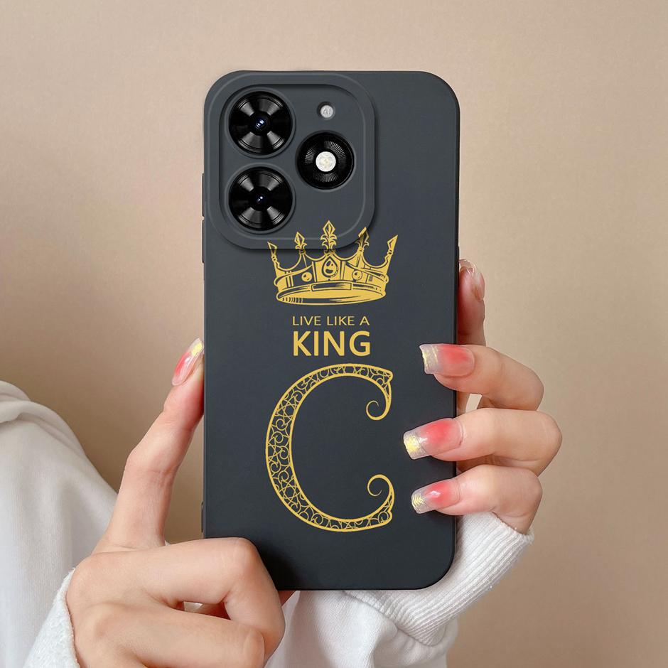 Case For Tecno Spark Go 2024 Advanced Sense Luxury Crown Letter Back Cover For Tecno Spark Go2024 Pattern Liquid Silicone Shell