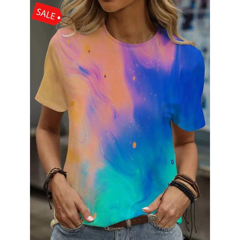 T-Shirts for Floral Cartoon 3D Print Women Summer Fashion Round Neck Short Sleeve Tee Female Clothing Y2K Streetwear