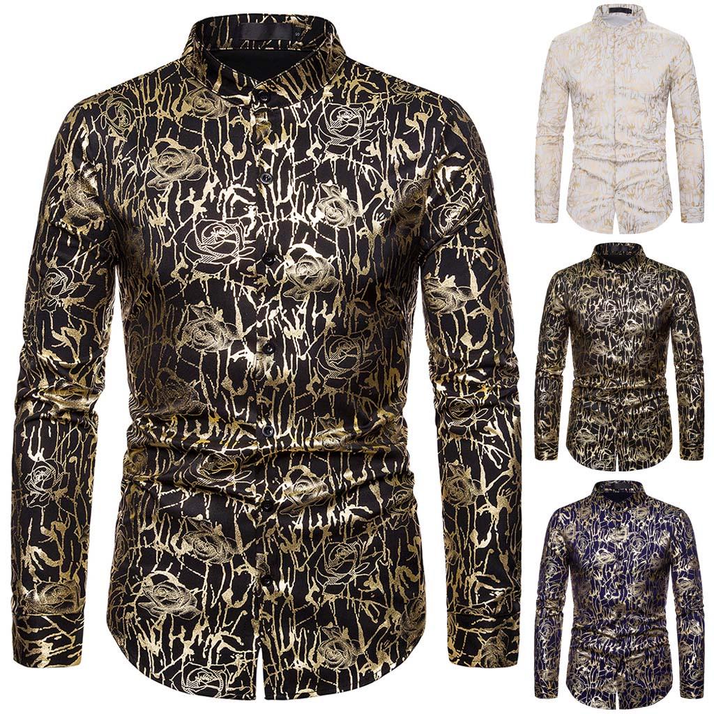 

Модные мужские рубашки с длинным рукавом и воротником-стойкой с принтом Slim Fit