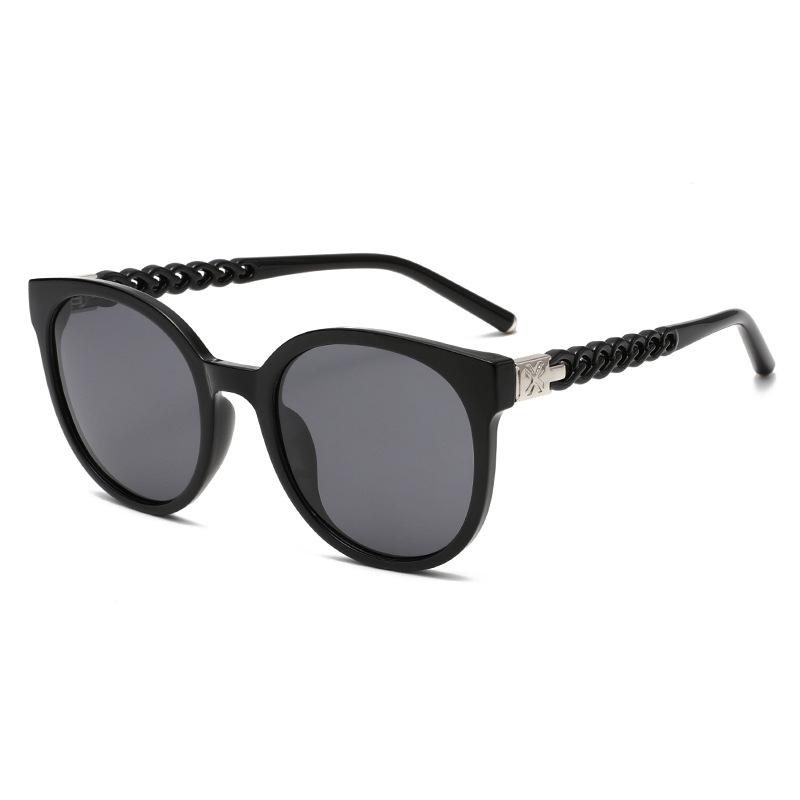 Retro Polarized Sunglasses Round Frame Twist Legs Sunglasses Big Face Thin Uv Protection Women 55013