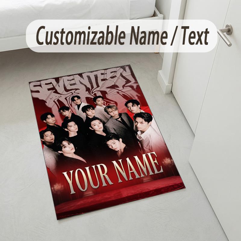 Personalized Crystal Velvet Carpet,SEVENTEEN Custom Printed Name, Plush Area Rug For Home Indoor Decor