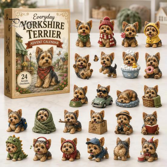 Mini Speelgoed 2026 Hond Kerst Adventskalender, 24 Dagen Puppy Beeldjes Aftellen Avond Verrassing 2D Acryl Schattige Verzamelbare Ornamenten voor Liefhebbers,