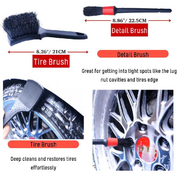 Professional 4 Pack Long Handle Wheel Brush Kit For Cleaning Wheel And Tire- 2X Soft Wheel Cleaning Brush, Detailing Brush And Stiff Tire Brush,