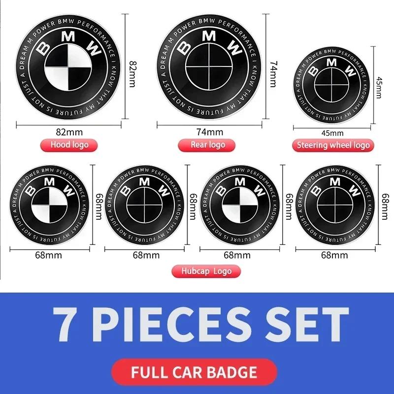 7ks 45mm 68mm 74mm 82mm Přední znak na kapotu auta Zadní znak na kufr Volant pro BMW M F30 G01 E36 E39 E87 E46 E90 E92 E53 E94
