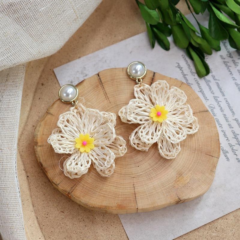 New summer bohemian retro vacation grass vine woven earrings femininity long island beach wooden earrings