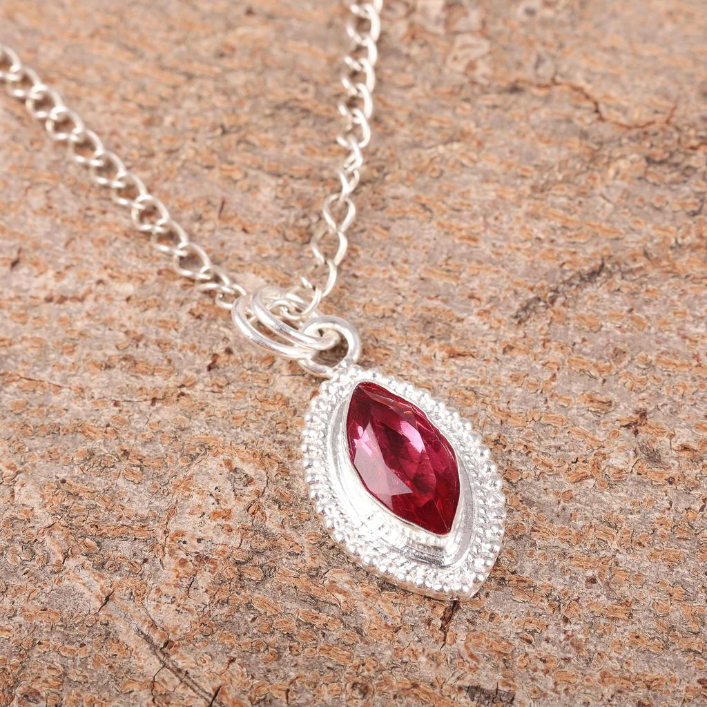 Pink Tourmaline Gemstone Pendant, Handmade 925 Solid Sterling Silver Jewelry, Meditation Pendant Jewelry For Women