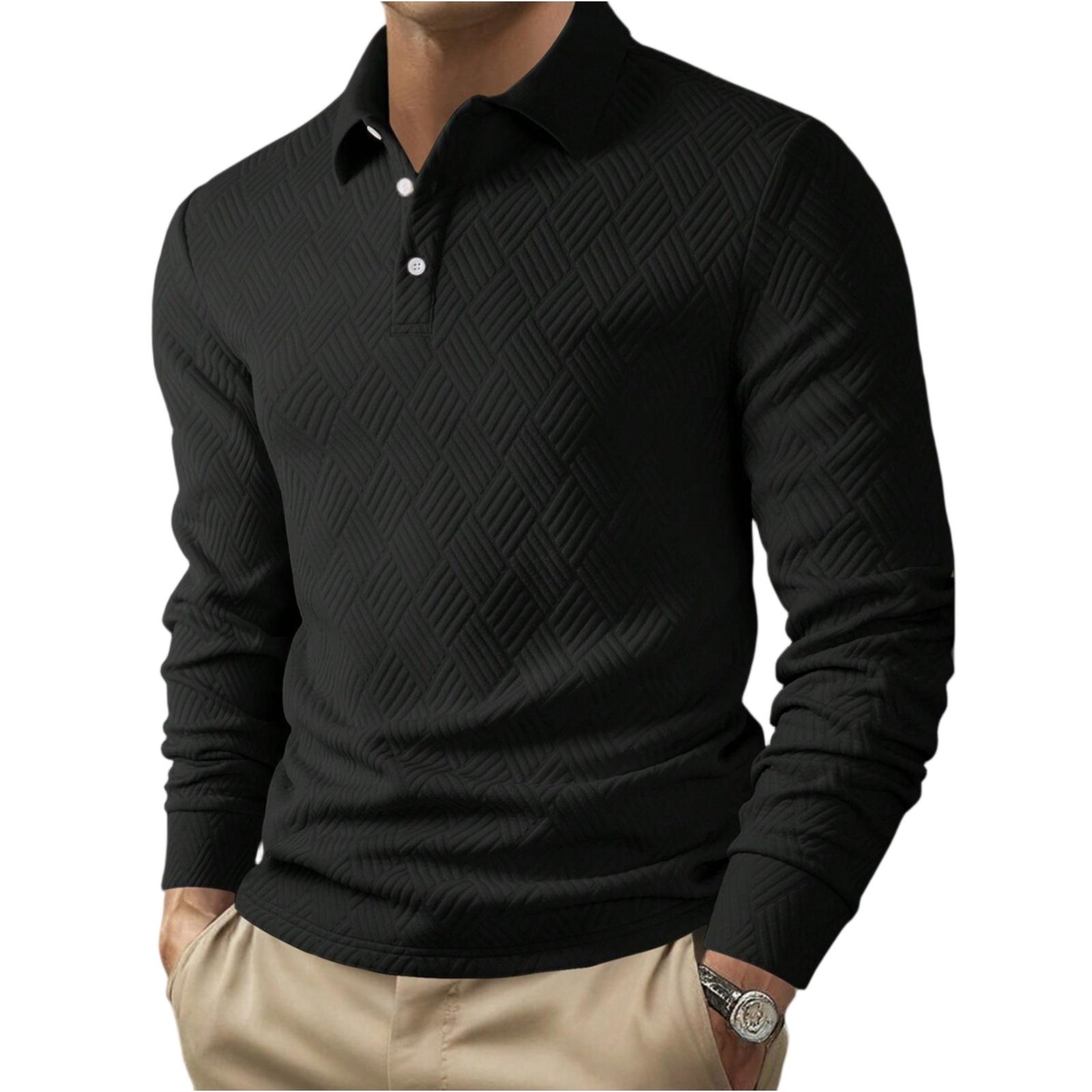Men s Casual Lapel -color Long-sleeved Shirt Top L