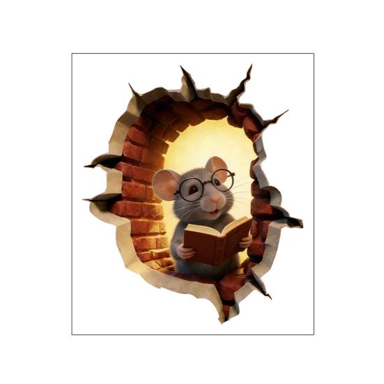 3D Mouse Hole Wall Decals Peel And Stick Decorative Wall Stickers Mouse Hole in The Wall Sticker with 3D Effect for Living Room Bedroom Wall Decor C