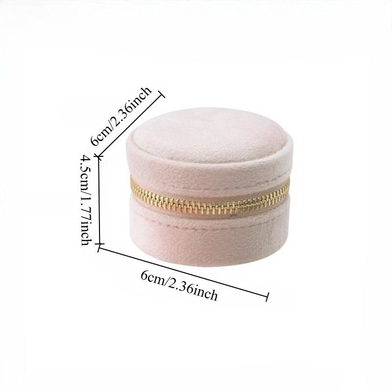 Mini Round Velvet Jewelry Box Portable Travel Organizer Case with Mirror and Zipper Rings Earrings Necklaces Small Accessories
