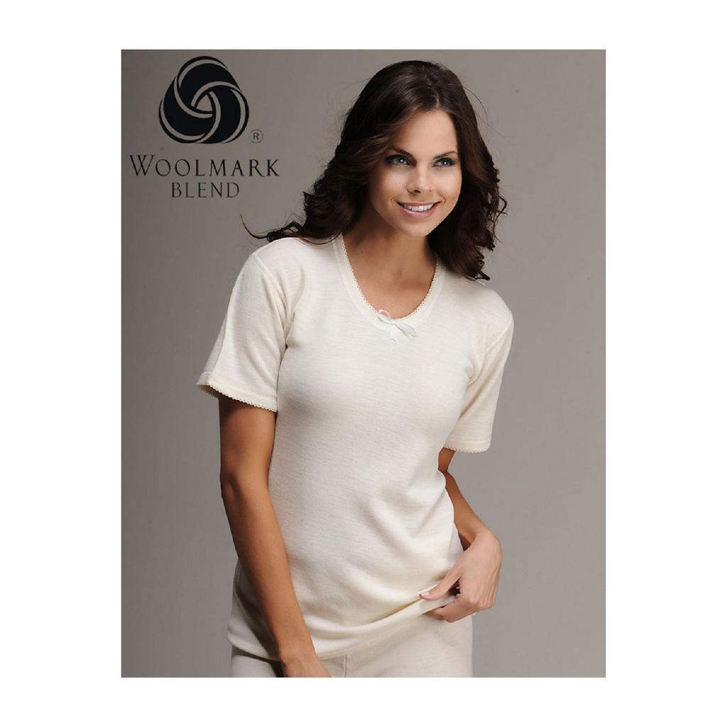 Cămașă de corp din lână cu mânecă scurtă pentru damă