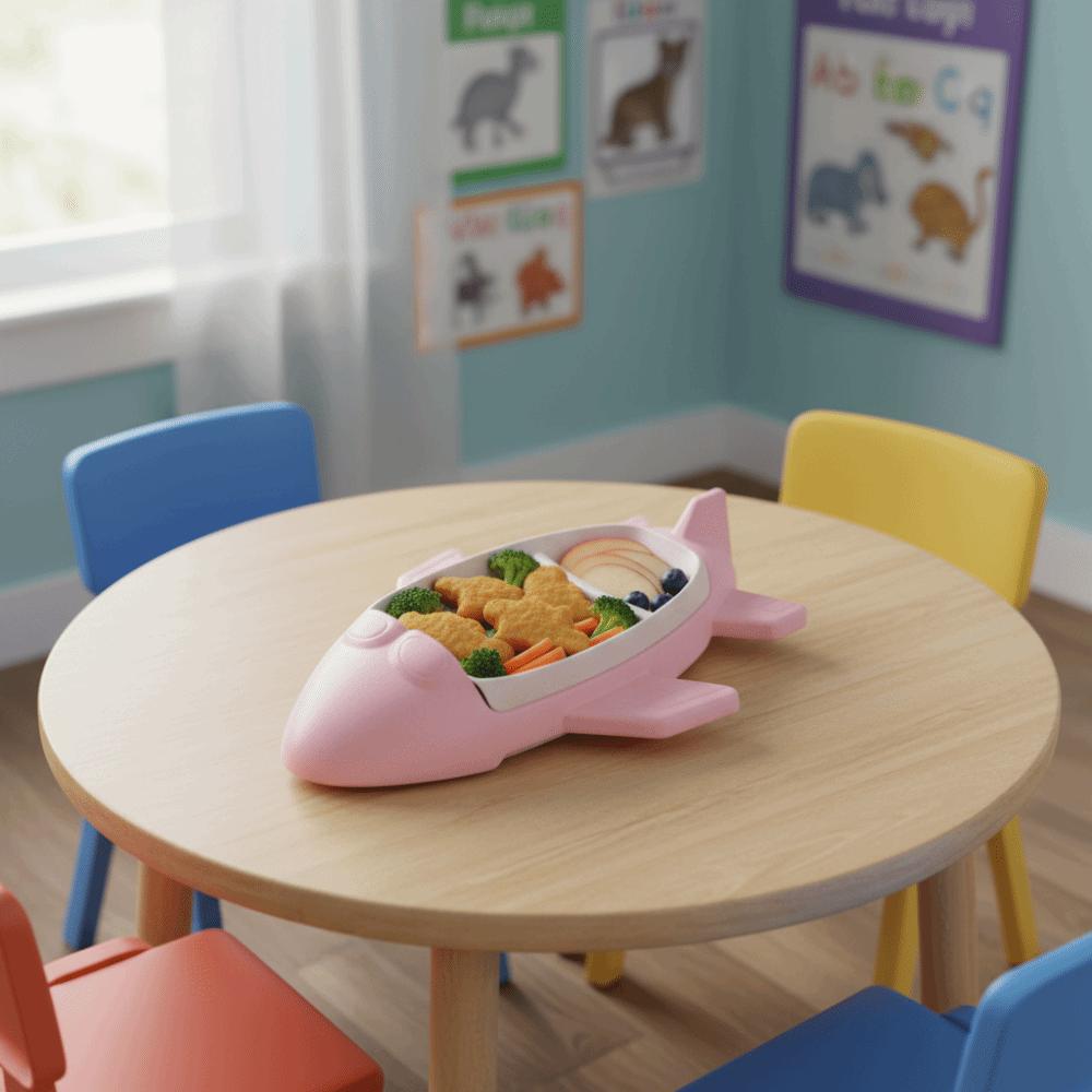 Eco-friendly Cartoon Airplane-Shaped Children's Plate Divided Deepened Food Tray Plastic Detachable Food Dish Boys