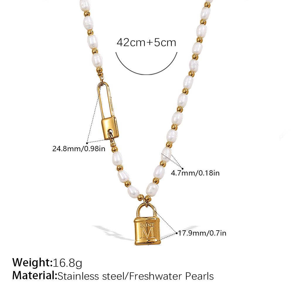 Freshwater pearl beaded necklace stainless steel gold-plated light luxury simple wind beaded necklace