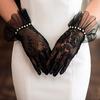 Women Lace Gloves Bridal Gloves with Bow Sheer Tea Party Wrist Gloves for Wedding Prom Cocktail Party