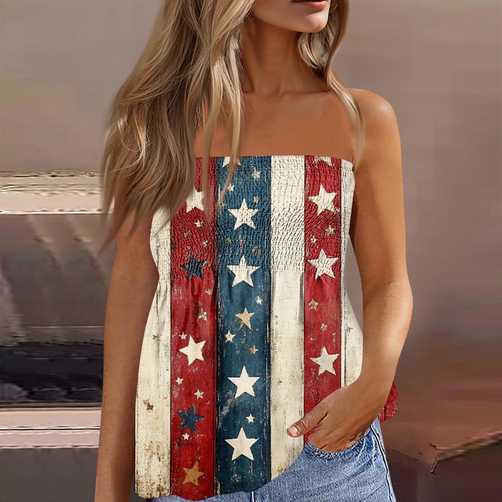 Tube Tops For Women,Cute Sexy Off Shoulder Print Sleeveless T-Shirt