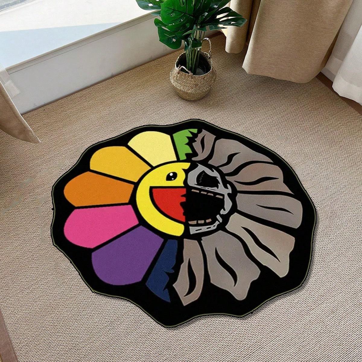 

VIKAMA Colorful Sunflower Pattern Carpet Cartoon Quirky Thick Plush Textile Flooring Mat Rug For Bedroom Carpet For Living Room 60X60CM (2X2FT