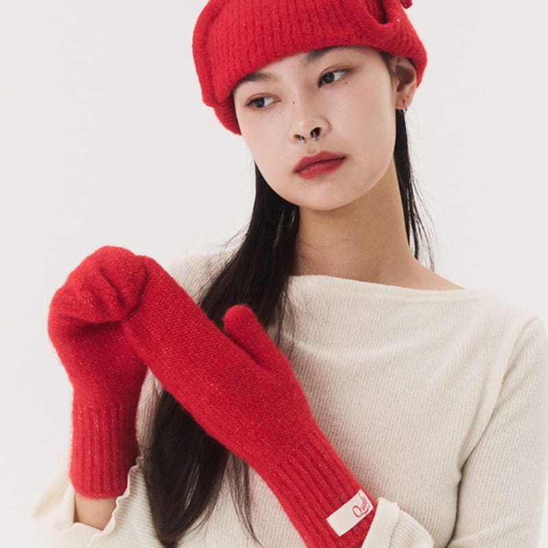 QUAFE LABEL KNITTED MITTENS_red
