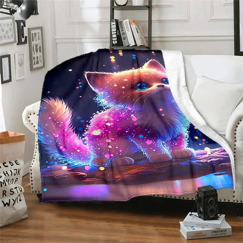 Creative Dreamy Cat Digital-printed Polyester Bedroom Velvet Flannel Cover Blanket Fleece Soft Sofa Cover Blankets for Beds