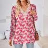 Womens Tops Loose V-neck Contrast Color Split Loose Long Sleeve T-shirt Women's Tops
