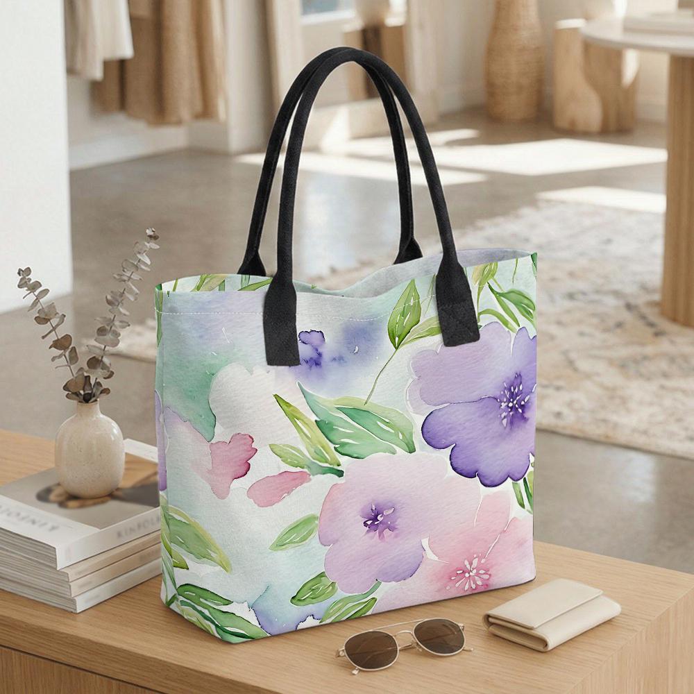 Borsa in Tela con Fiori ad Acquerello Grande Capacità Borsa a Mano Casual per Donna Shopping Quotidiano Viaggio Borsa a Spalla