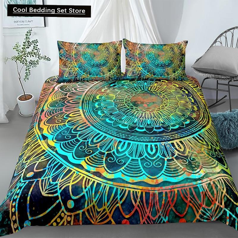 Mandala King Queen Duvet Cover Bohemian Bedding Set For Teens Adults Girls Exotic Ethnic Floral 2/3Pcs Polyester Comforter Cover