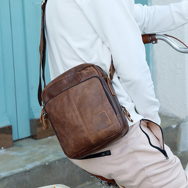 Leder Herrentasche Große Umhängetasche Messenger Bag Lässige Retro Rindsleder Herrentasche Herren Umhängetasche