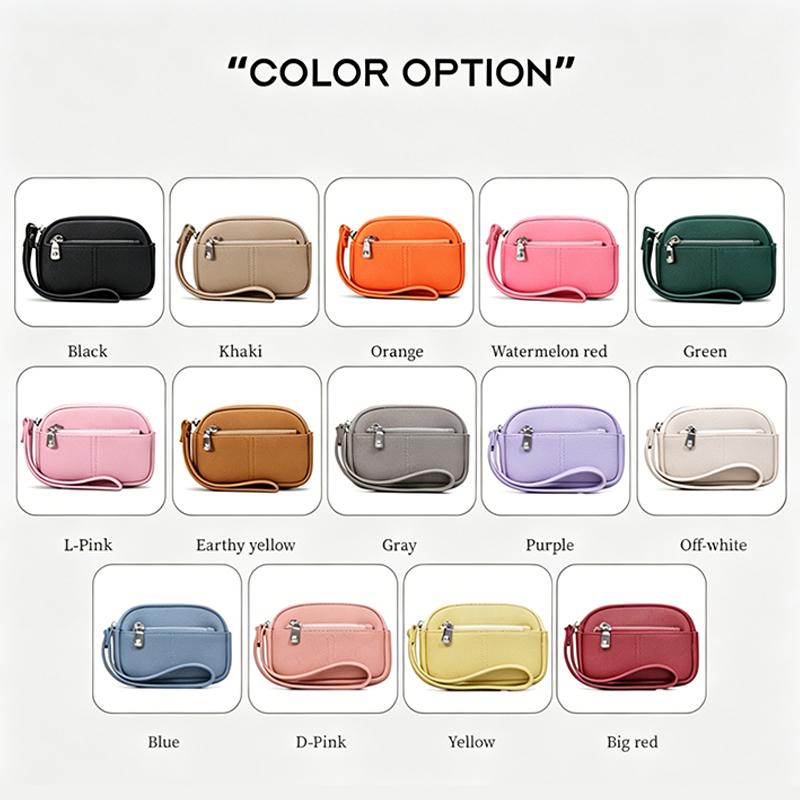 1Pcs Portable Pu Leather Women Mini Wallet Storage Bag Solid Color Students Coin Purse Large Capacity Zipper Wrist Key Bag