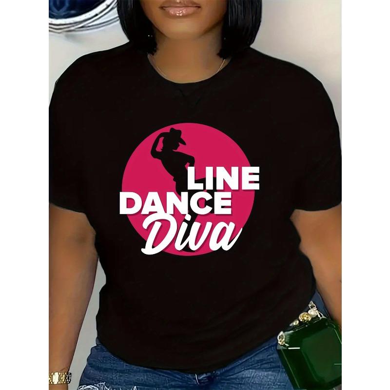 

Women s Plus-Size Line Dance Diva T-Shirt - Soft Stretchy Crew Neck Short Sleeve Top with Casual Geometric Dance Pattern S чёрный