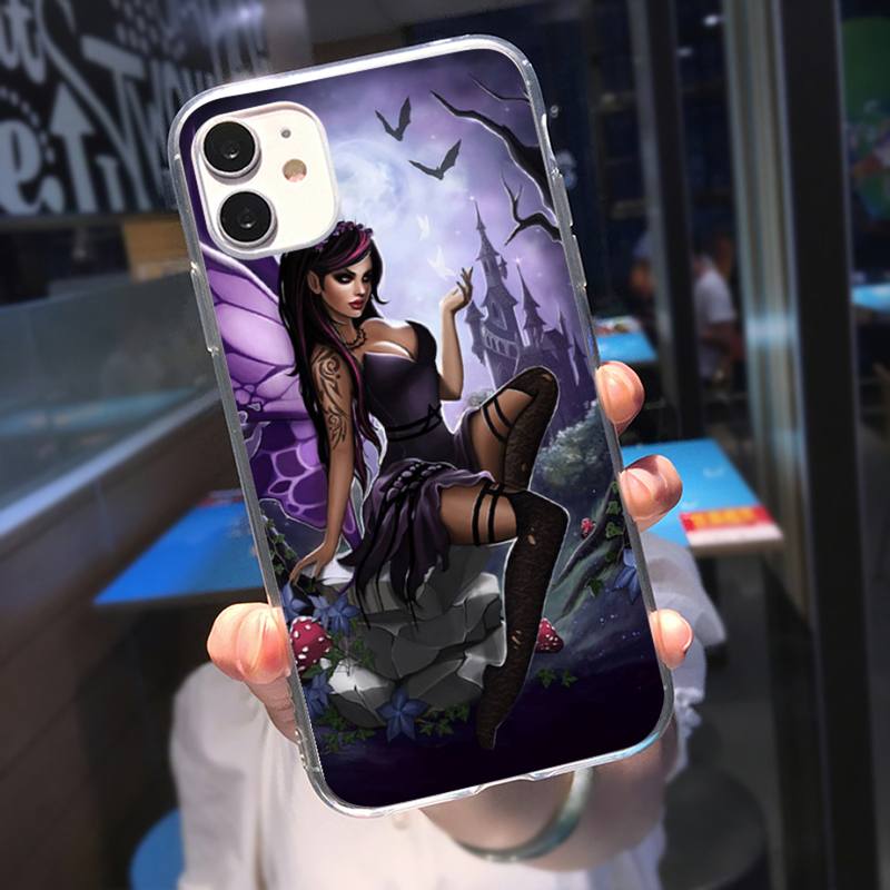 Coque de téléphone RUICHI Fée Crâne Gothique Pour iPhone 11 12 Mini 13 Pro XS Max X 8 7 6s Plus 5 SE XR Coque Transparente