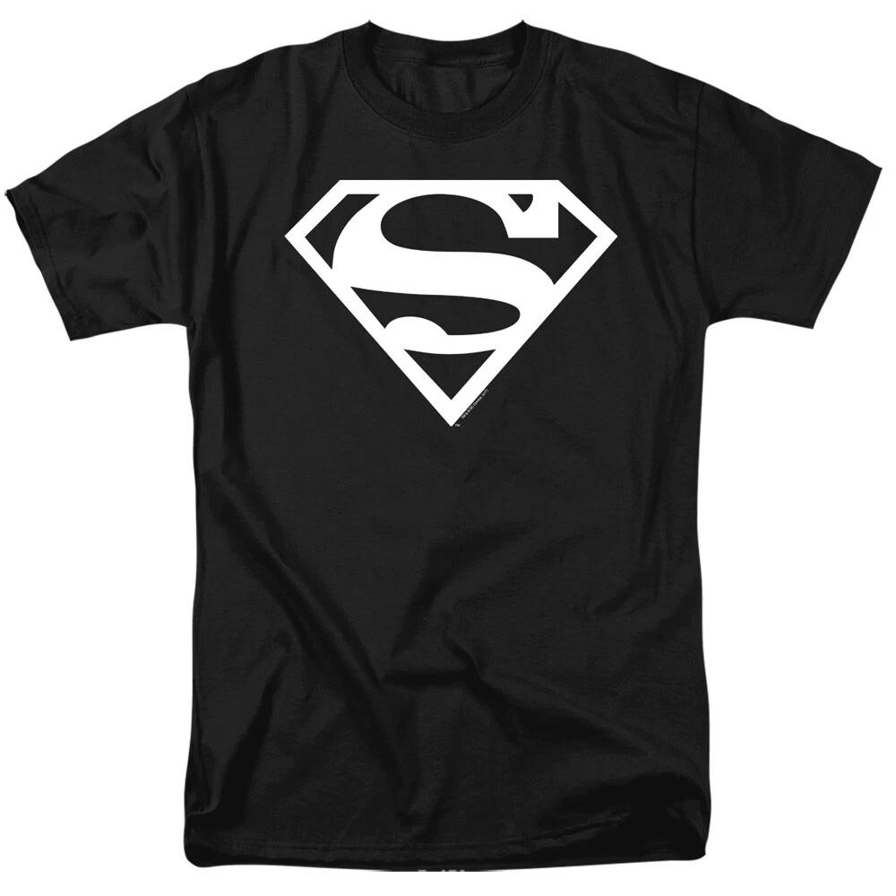 Superman  White On Black Shield  T-Shirt - Regular or Tank - to 6X S