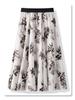 Women's Floral Print Pleated French Chiffon Midi Skirt - Spring/Summer 2025 High-Waist A-Line Design