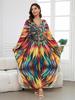 Women Plus Size Kaftan Dress Bohemian Printed Beach Swim Suit Summer Long Homewear Colorful Outfit